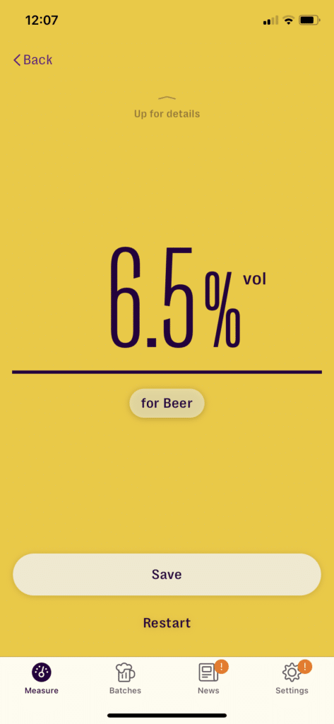 ABV measurement in the Brew Meister App.